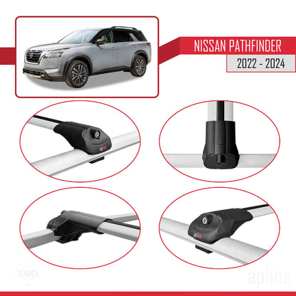 Compatible avec Nissan Pathfinder 2022-2024 ACE-1 Barres de Toit Railing Porte-Bagages de Voiture Gris Aluminium 2 Barres