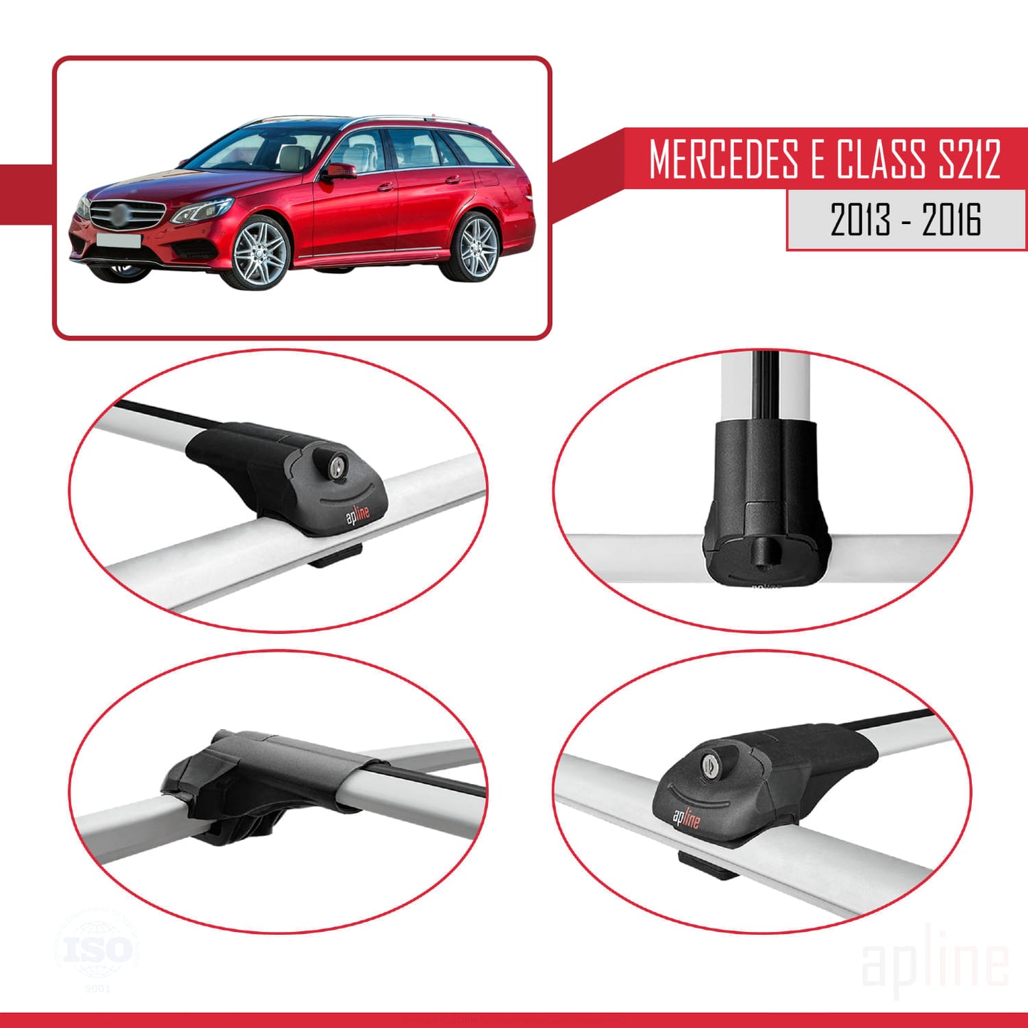 Compatible avec Mercedes E Class S212 2013-2016 ACE-1 Barres de Toit Railing Porte-Bagages de Voiture Gris Aluminium 2 Barres
