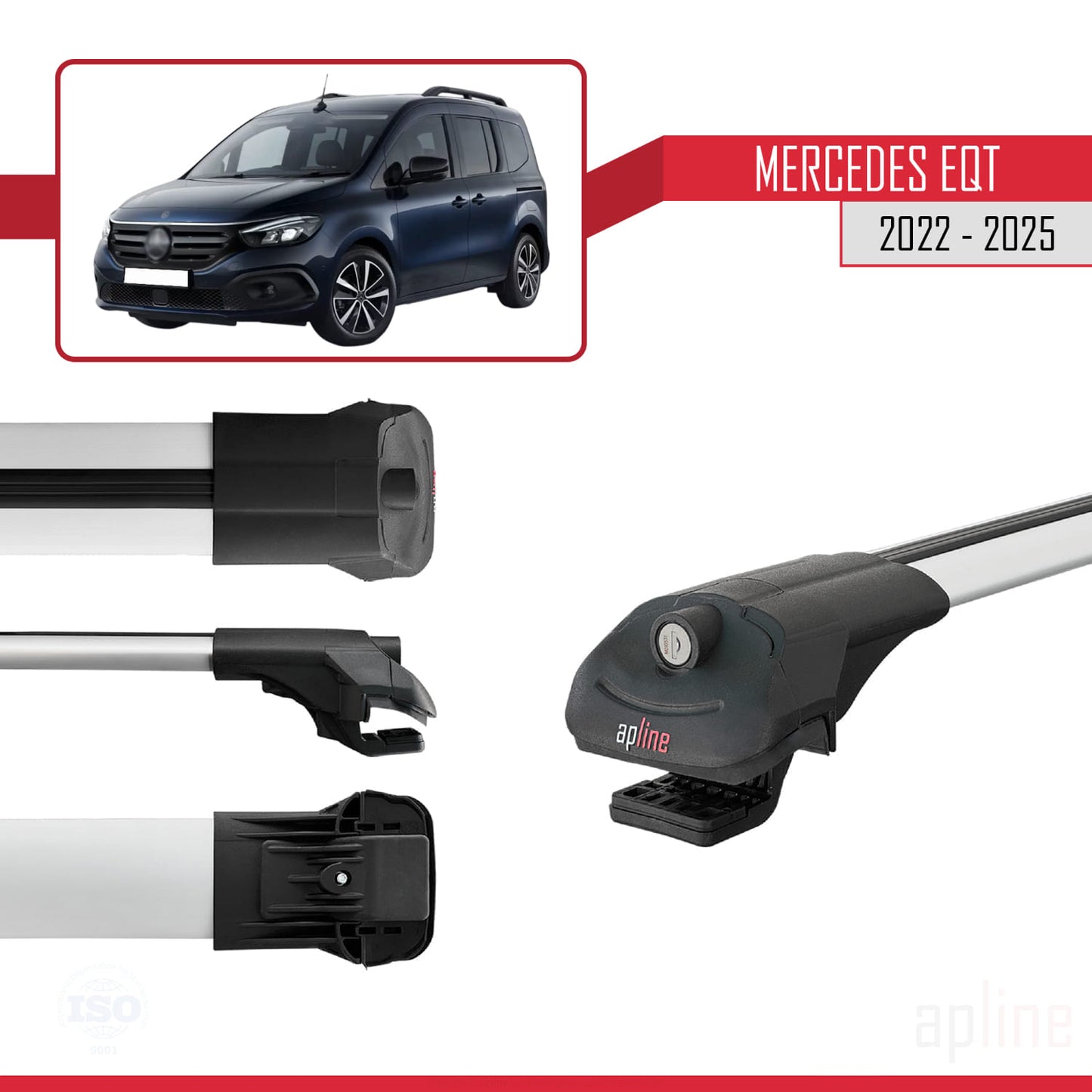 Compatible avec Mercedes EQT / Citan W420 2022-2025 ACE-1 Barres de Toit Railing Porte-Bagages de Voiture Gris Aluminium 3 Barres