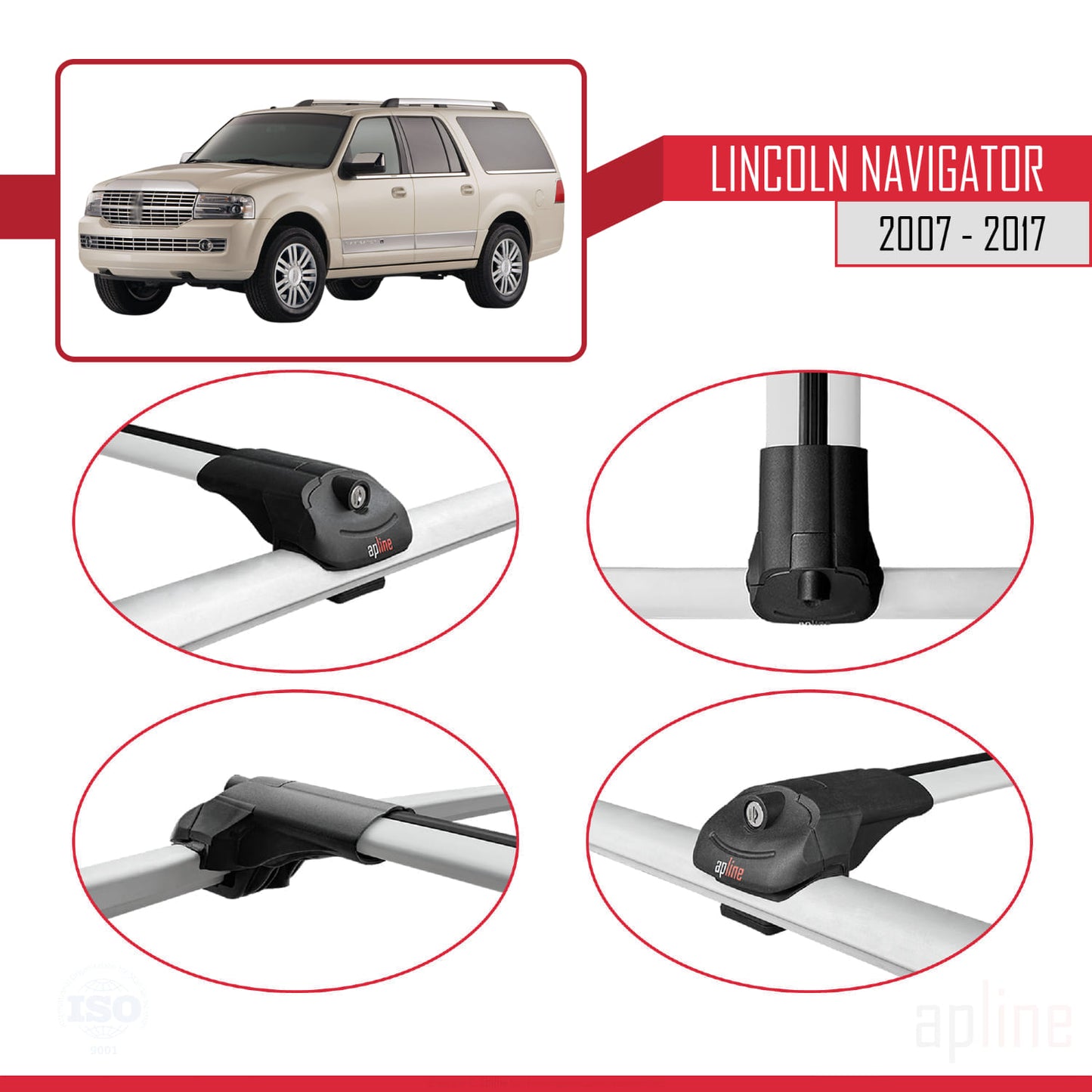 Compatible avec Lincoln Navigator 2007-2017 ACE-1 Barres de Toit Railing Porte-Bagages de Voiture Gris Aluminium 2 Barres