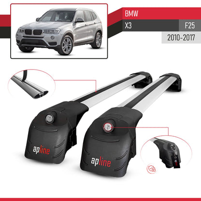 Compatible avec BMW X3 (F25) 2010-2017 ACE-2 modèle Barres de Toit Railing Porte-Bagages de Voiture Gris Aluminium Barres