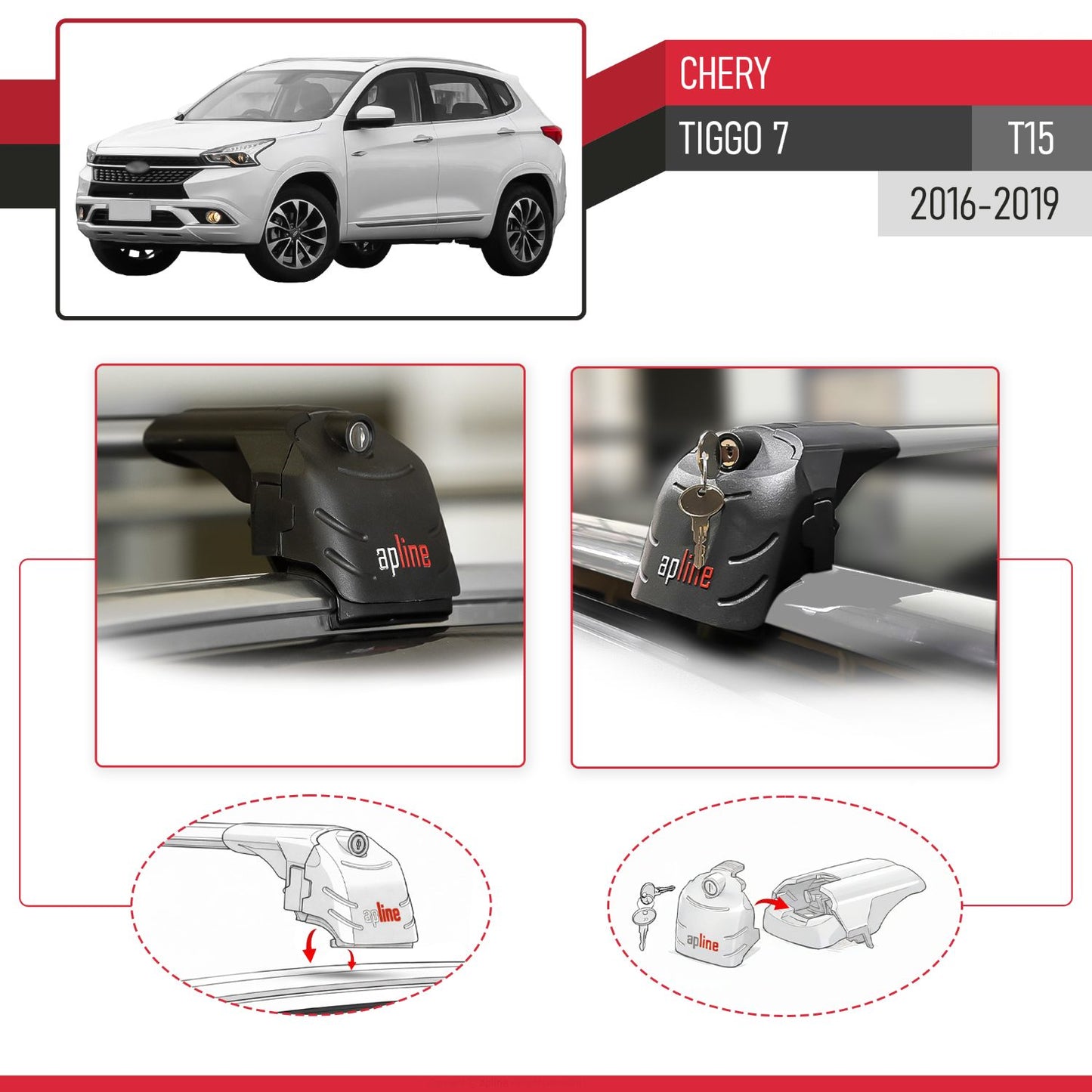 Compatible avec Chery Tiggo 7 (T15) 2016-2019 ACE-2 modèle Barres de Toit Railing Porte-Bagages de Voiture Gris Aluminium Barres
