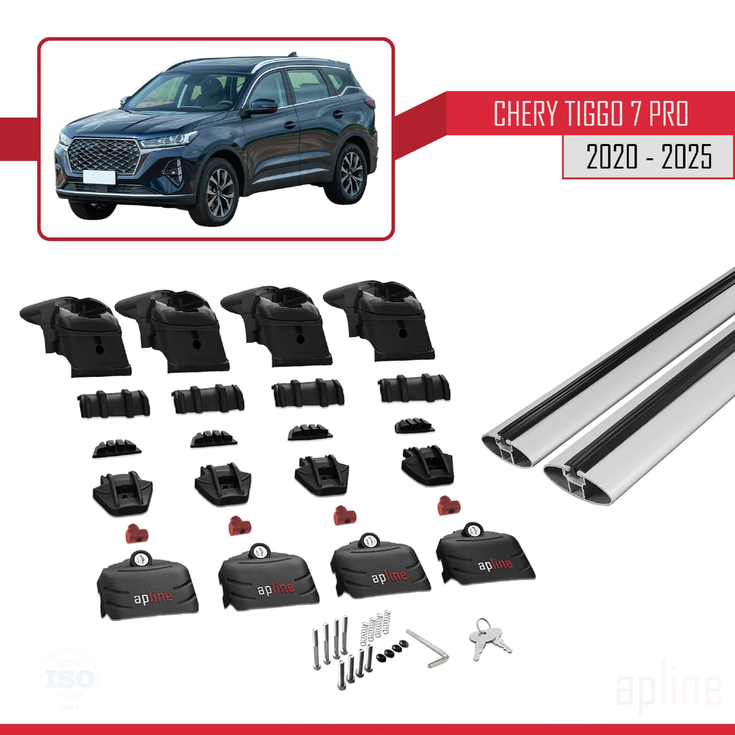 Compatible avec Chery Tiggo 7 (T15) Pro 2020-2025 ACE-2 Barres de Toit Railing Porte-Bagages de Voiture Gris Aluminium 2 Barres