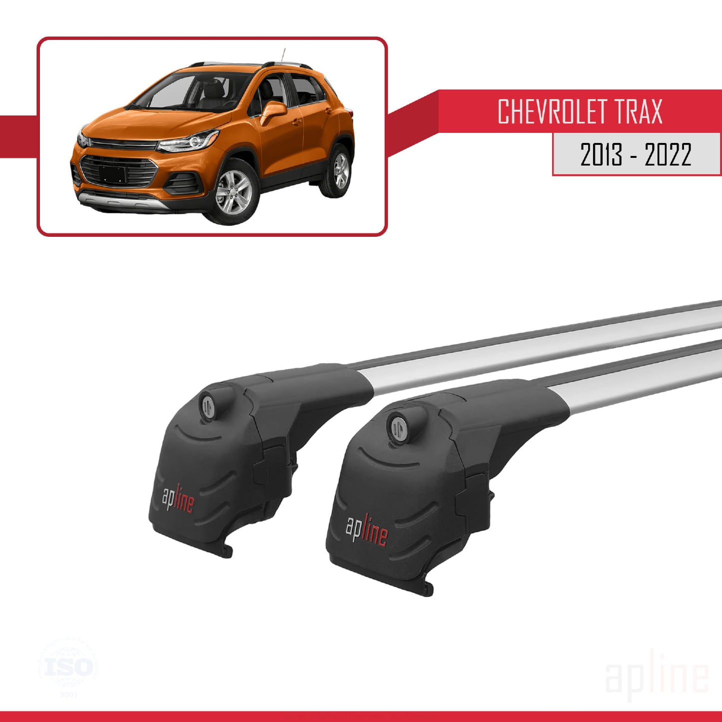 Compatible with Chevrolet Trax (U200) 2013-2022 ACE-2 Car Roof Rack Cross Bar Grey Aluminium 2 Bars