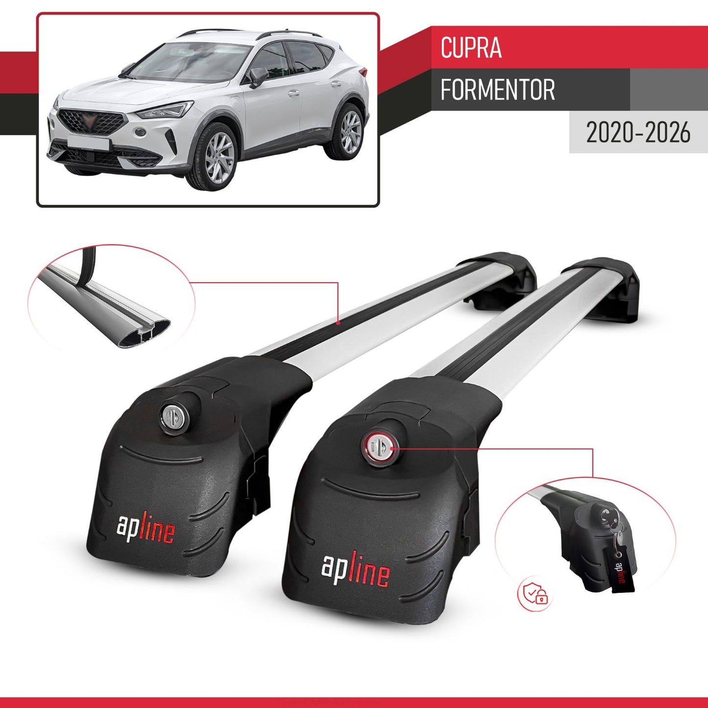 Compatible avec Cupra Formentor 2020-2026 ACE-2 modèle Barres de Toit Railing Porte-Bagages de Voiture Gris Aluminium Barres