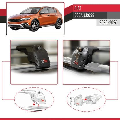 Compatible avec Fiat Egea Cross 2020-2026 ACE-2 modèle Barres de Toit Railing Porte-Bagages de Voiture Gris Aluminium Barres