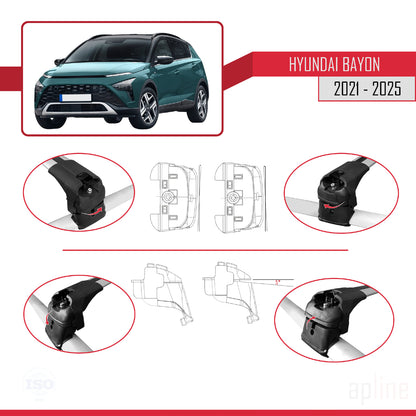 Compatible with Hyundai Bayon (BC3) 2021-2025 ACE-2 Car Roof Rack Cross Bar Grey Aluminium 2 Bars