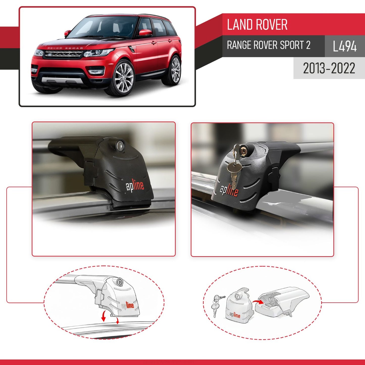 Compatible with Land Rover Range Rover Sport 2 (L494) 2014-2022 ACE-2 Car Roof Rack Cross Bar Grey Aluminium 2 Bars