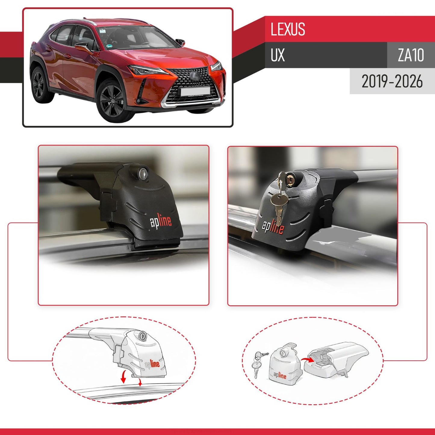 Compatible avec Lexus UX (ZA10) 2019-2026 ACE-2 modèle Barres de Toit Railing Porte-Bagages de Voiture Gris Aluminium Barres