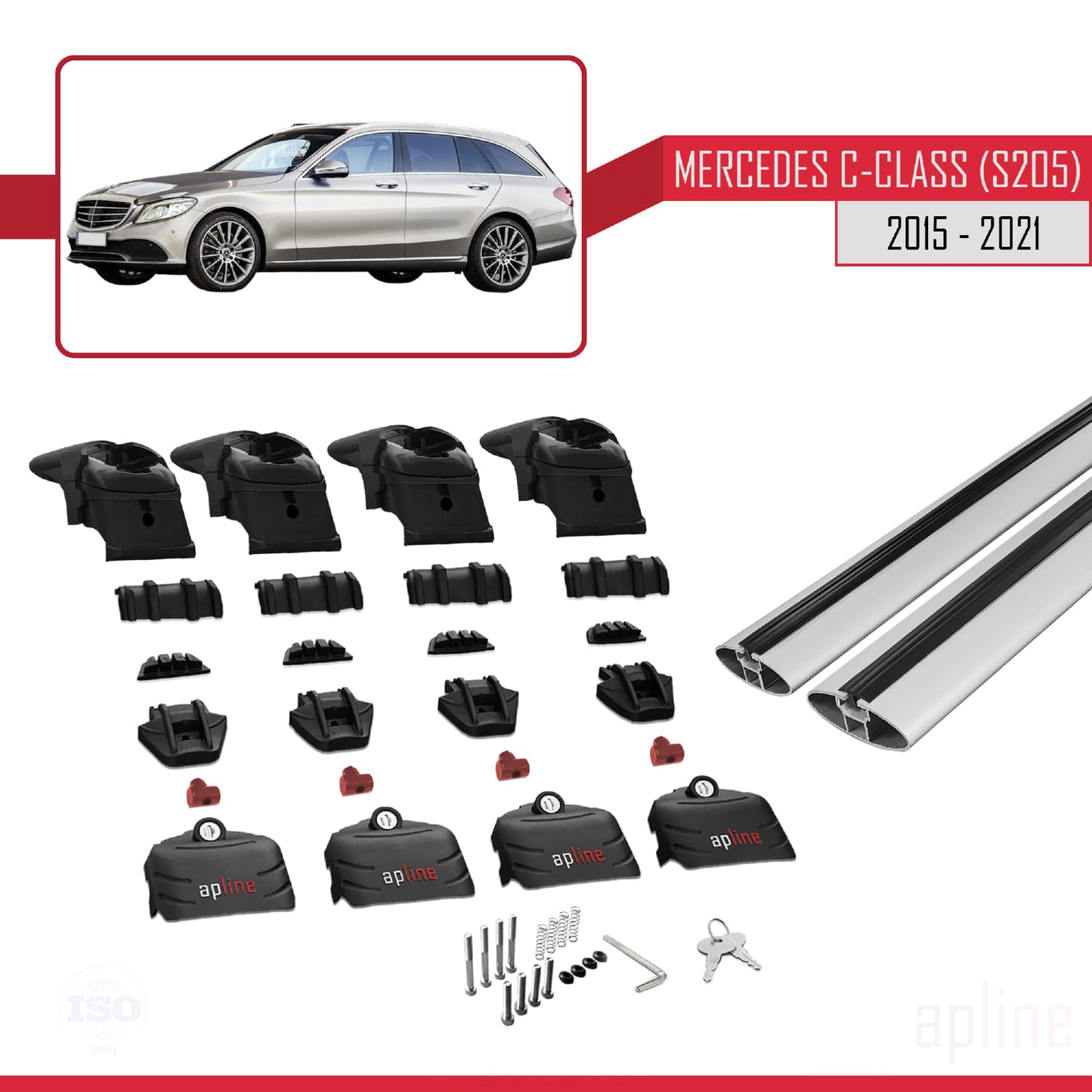 Compatible avec Mercedes Classe C 4 (S205) 2015-2021 ACE-2 Barres de Toit Railing Porte-Bagages de Voiture Gris Aluminium 2 Barres