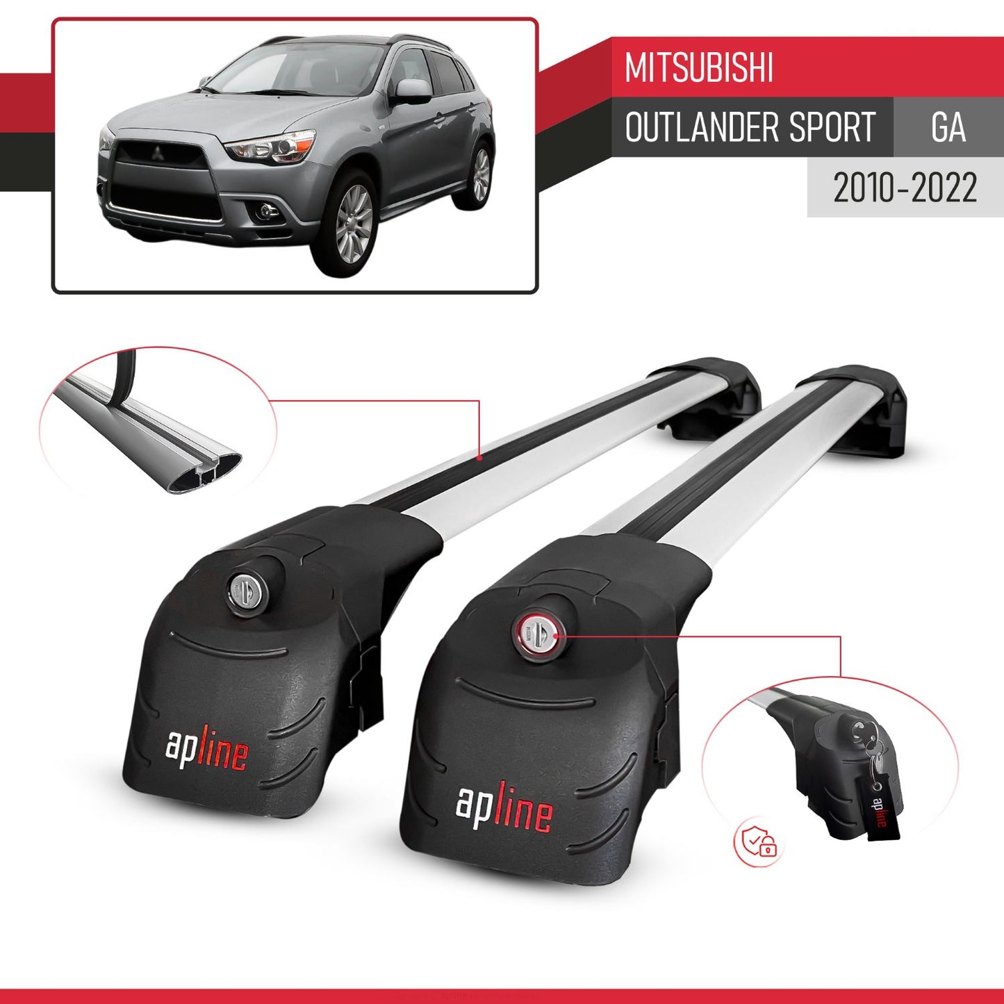 Compatible with Mitsubishi Outlander Sport (GA) 2010-2022 ACE-2 Car Roof Rack Cross Bar Grey Aluminium 2 Bars