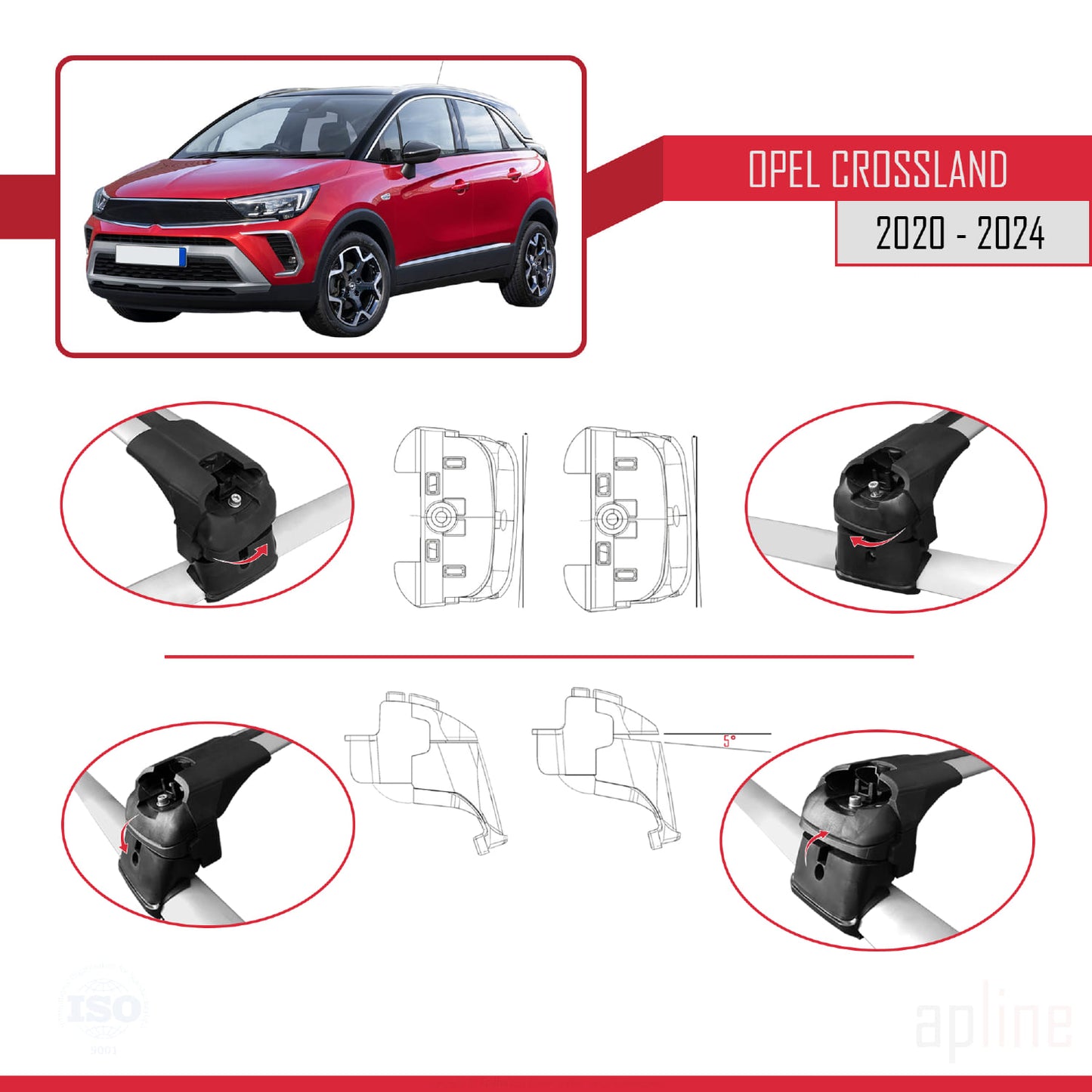 Compatible avec Opel Crossland 2020-2024 ACE-2 Barres de Toit Railing Porte-Bagages de Voiture Gris Aluminium 2 Barres