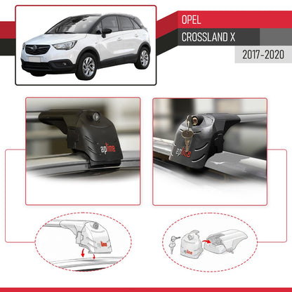 Compatible avec Opel Crossland X 2017-2020 ACE-2 modèle Barres de Toit Railing Porte-Bagages de Voiture Gris Aluminium Barres