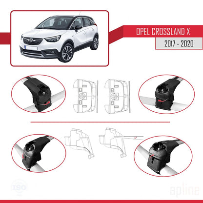 Compatible avec Opel Crossland X 2017-2020 ACE-2 Barres de Toit Railing Porte-Bagages de Voiture Gris Aluminium 2 Barres