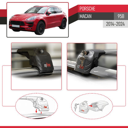 Compatible avec Porsche Macan (95B) 2014-2024 ACE-2 modèle Barres de Toit Railing Porte-Bagages de Voiture Gris Aluminium Barres