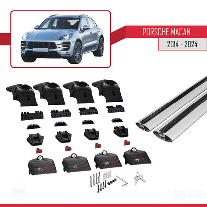 Compatible avec Porsche Macan (95B) 2014-2024 ACE-2 Barres de Toit Railing Porte-Bagages de Voiture Gris Aluminium 2 Barres