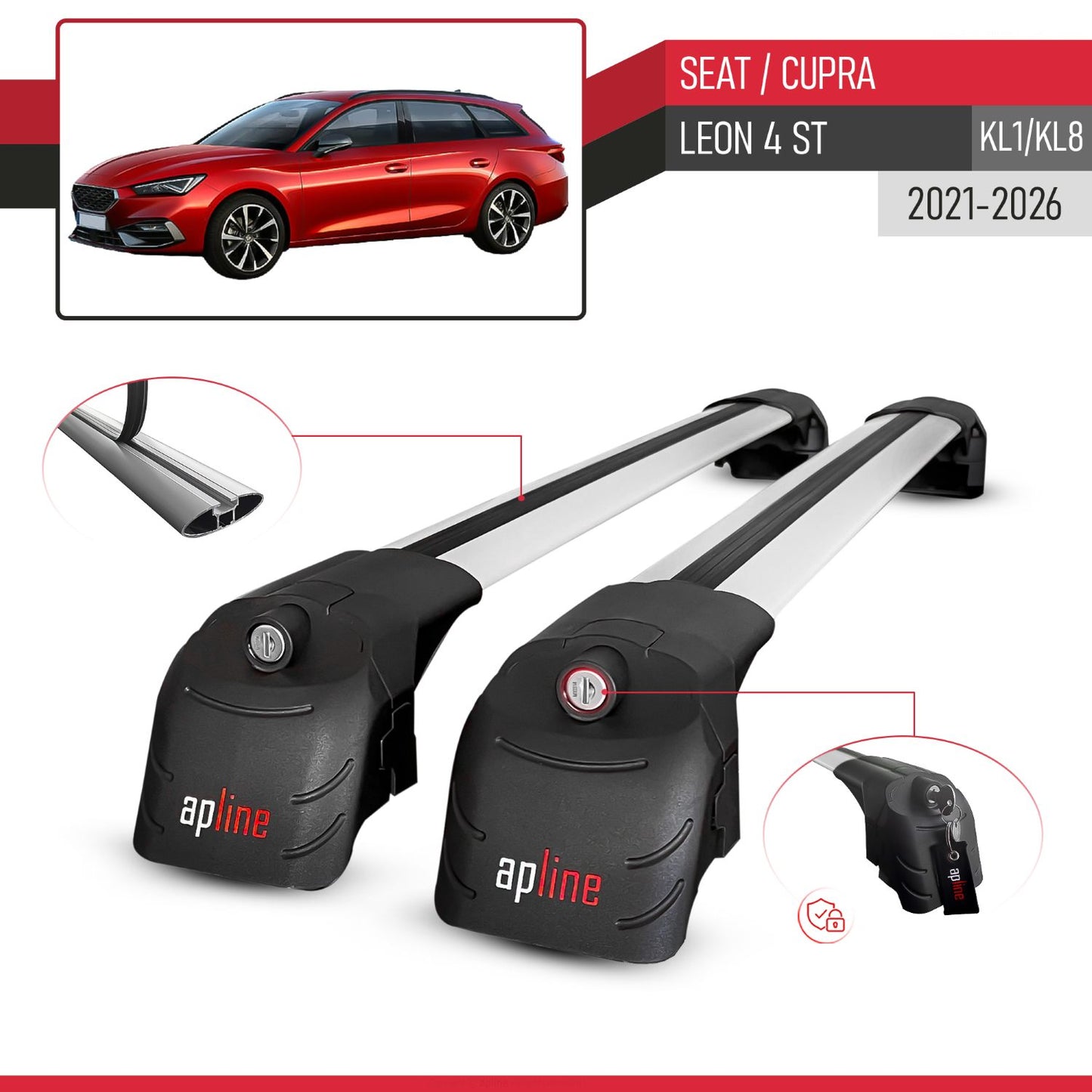 Compatible avec Seat/Cupra Leon 4 ST (KL1/KL8) 2021-2026 ACE-2 modèle Barres de Toit Railing Porte-Bagages de Voiture Gris Aluminium Barres