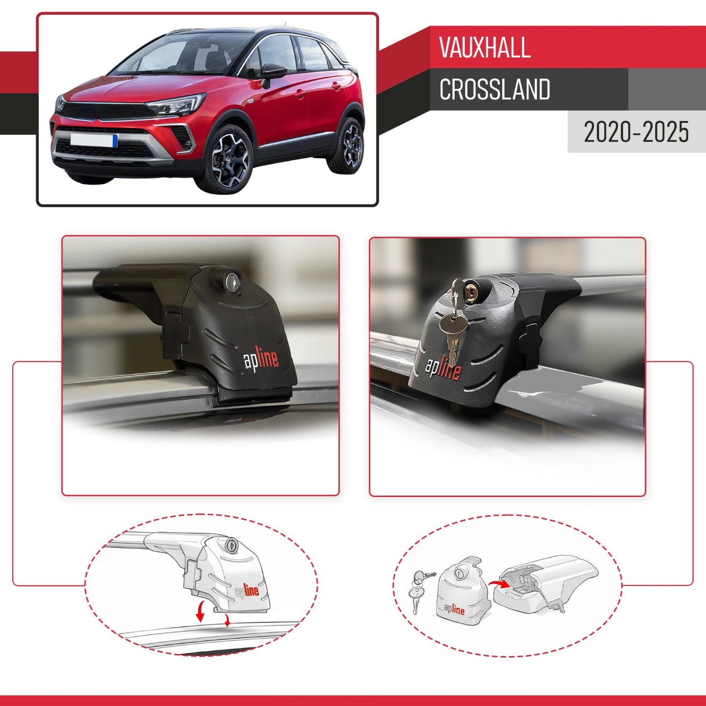 Compatible avec Vauxhall Crossland 2020-2025 ACE-2 modèle Barres de Toit Railing Porte-Bagages de Voiture Gris Aluminium Barres