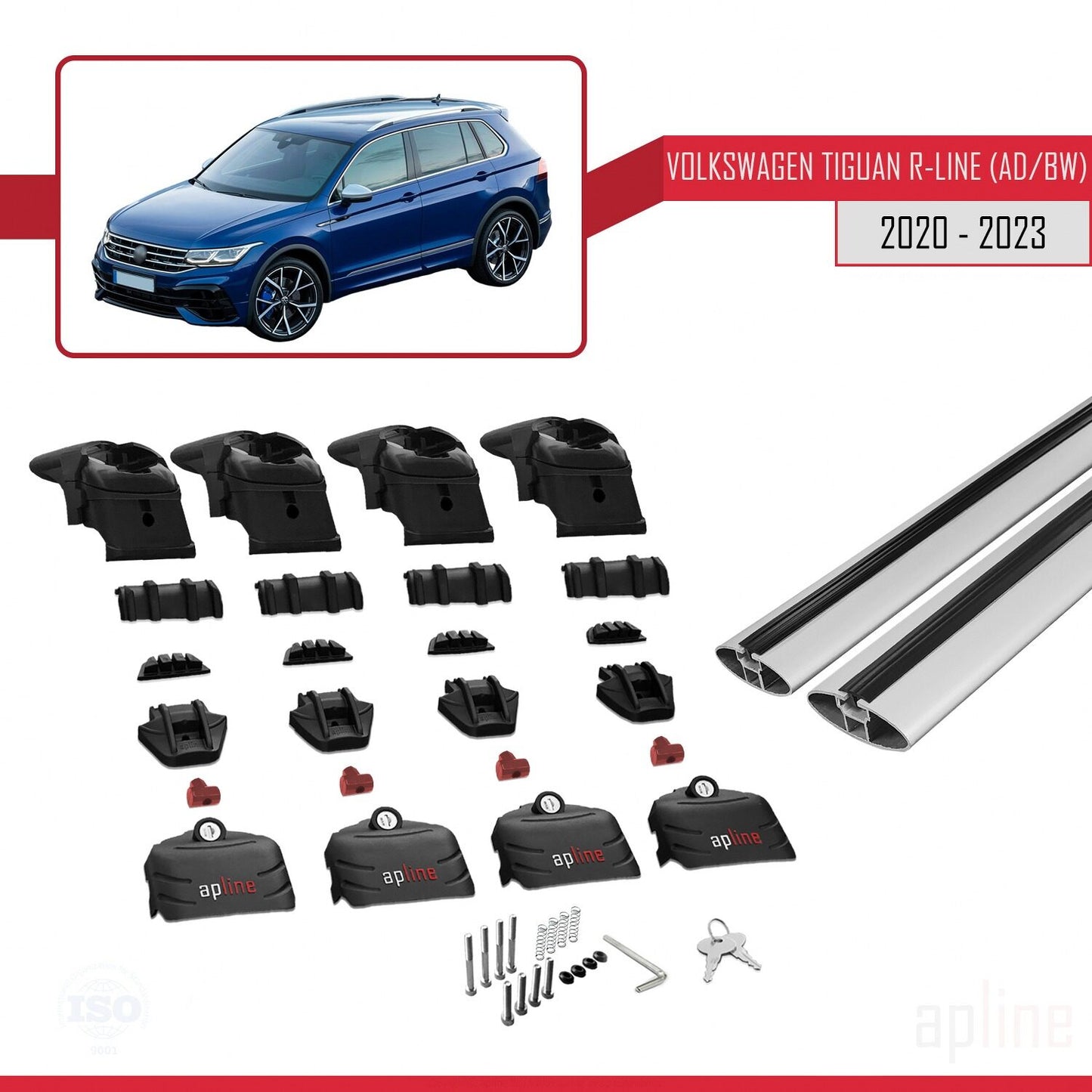 Compatible avec Volkswagen Tiguan 2 R-Line Post-Facelift 2020-2023 ACE-2 Barres de Toit Railing Porte-Bagages de Voiture Gris Aluminium 2 Barres