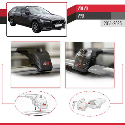 Compatible avec Volvo V90 2016-2025 ACE-2 modèle Barres de Toit Railing Porte-Bagages de Voiture Gris Aluminium Barres