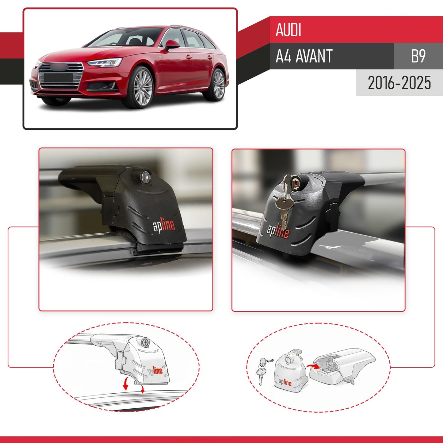Compatible avec Audi A4 (B9) Avant 2016-2025 ACE-2 modèle Barres de Toit Railing Porte-Bagages de Voiture Gris Aluminium Barres