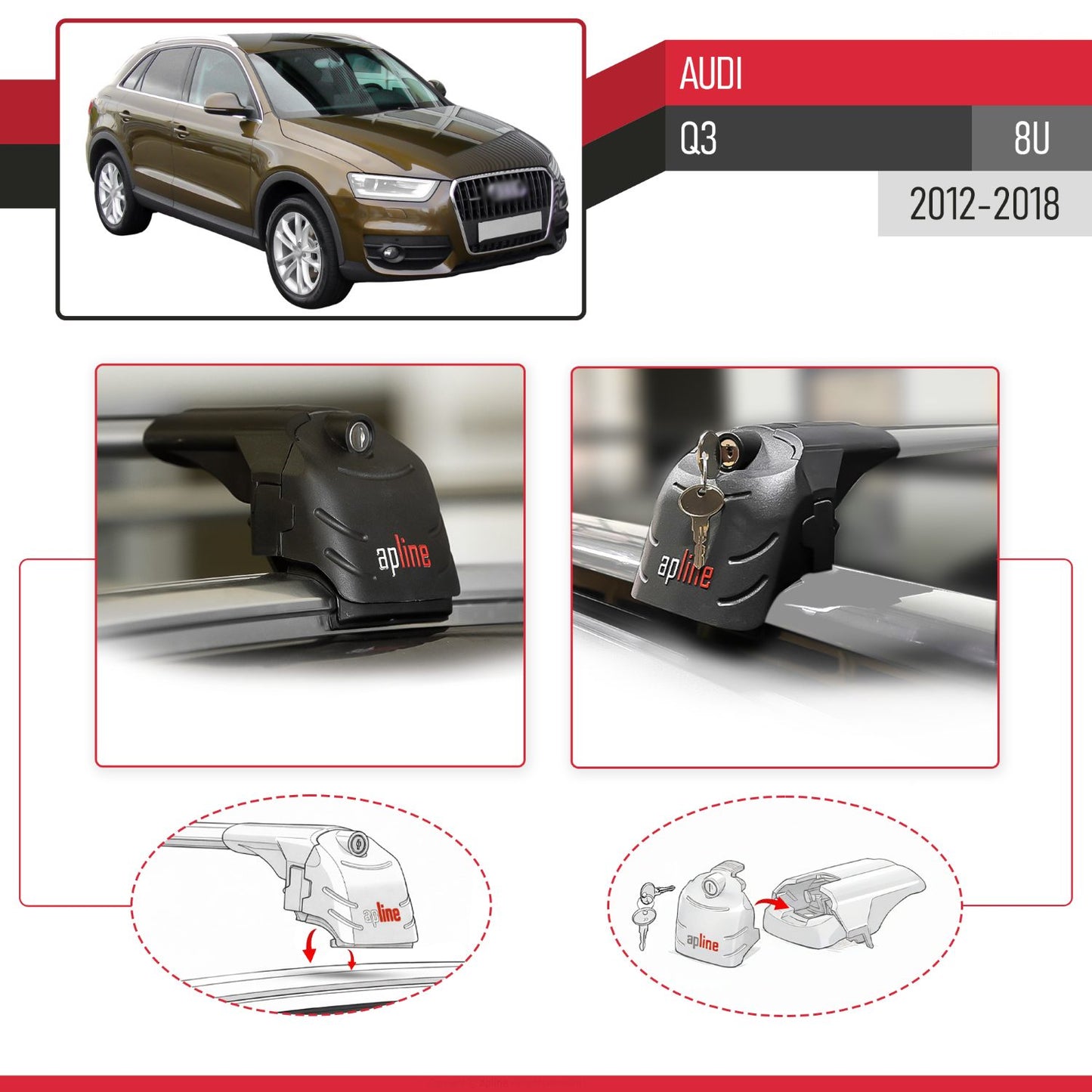 Compatible avec Audi Q3 (8U) 2012-2018 ACE-2 modèle Barres de Toit Railing Porte-Bagages de Voiture Gris Aluminium Barres