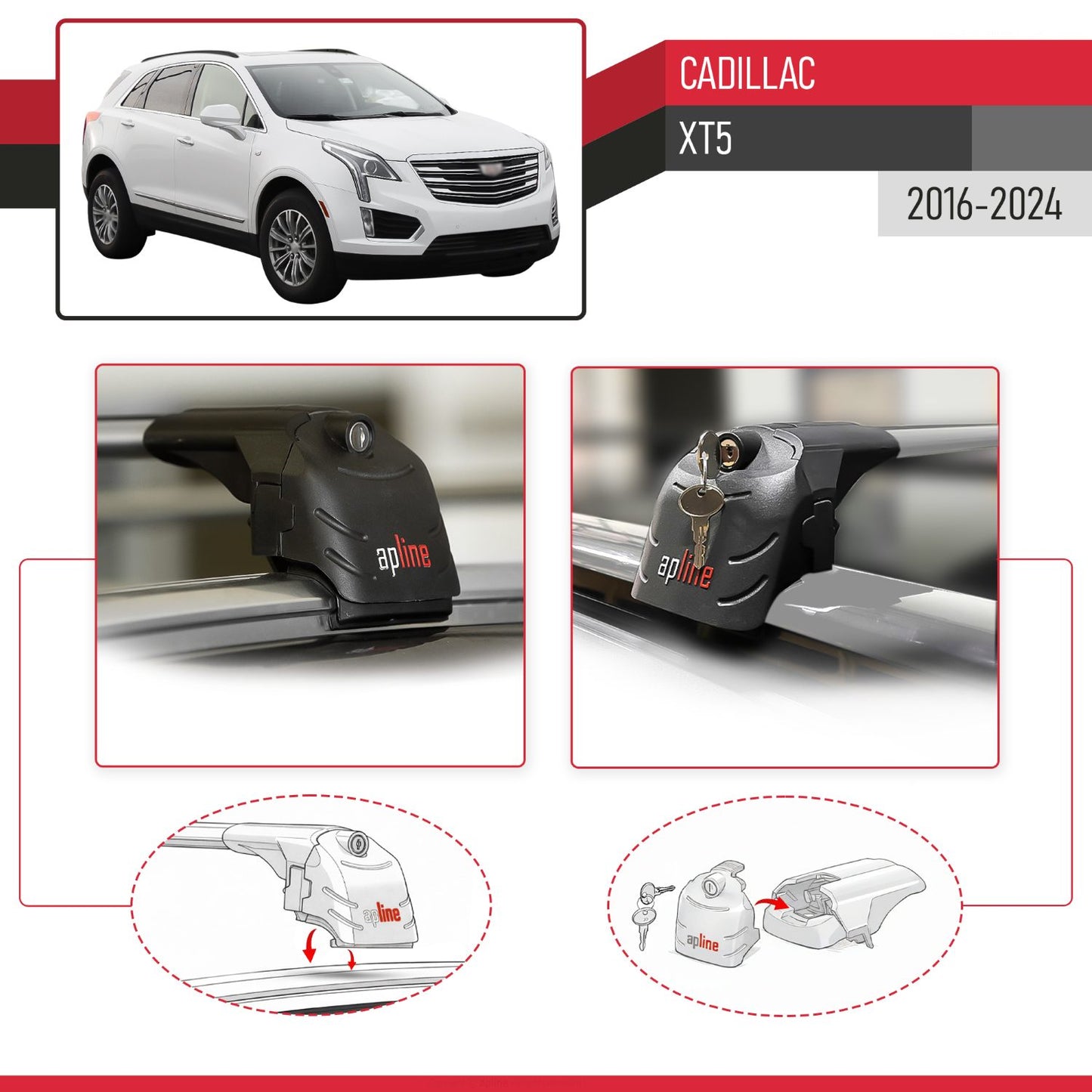 Compatible avec Cadillac XT5 2016-2024 ACE-2 modèle Barres de Toit Railing Porte-Bagages de Voiture Gris Aluminium Barres