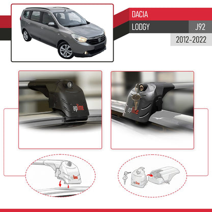 Compatible with Dacia Lodgy (J92) 2012-2022 ACE-2 Car Roof Rack Cross Bar Grey Aluminium 2 Bars