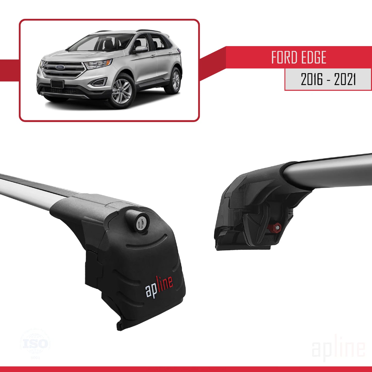 Compatible with Ford Edge (CD539) 2016-2021 ACE-2 Car Roof Rack Cross Bar Grey Aluminium 2 Bars