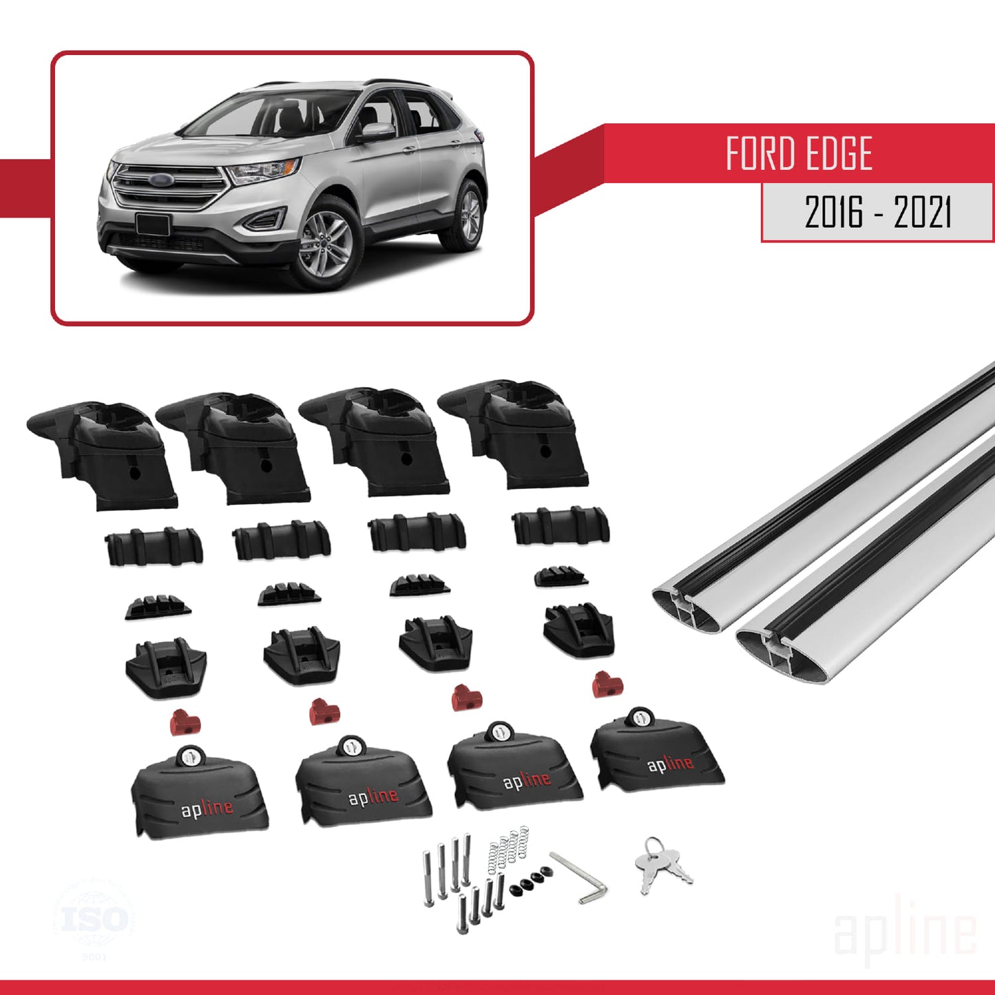 Compatible with Ford Edge (CD539) 2016-2021 ACE-2 Car Roof Rack Cross Bar Grey Aluminium 2 Bars