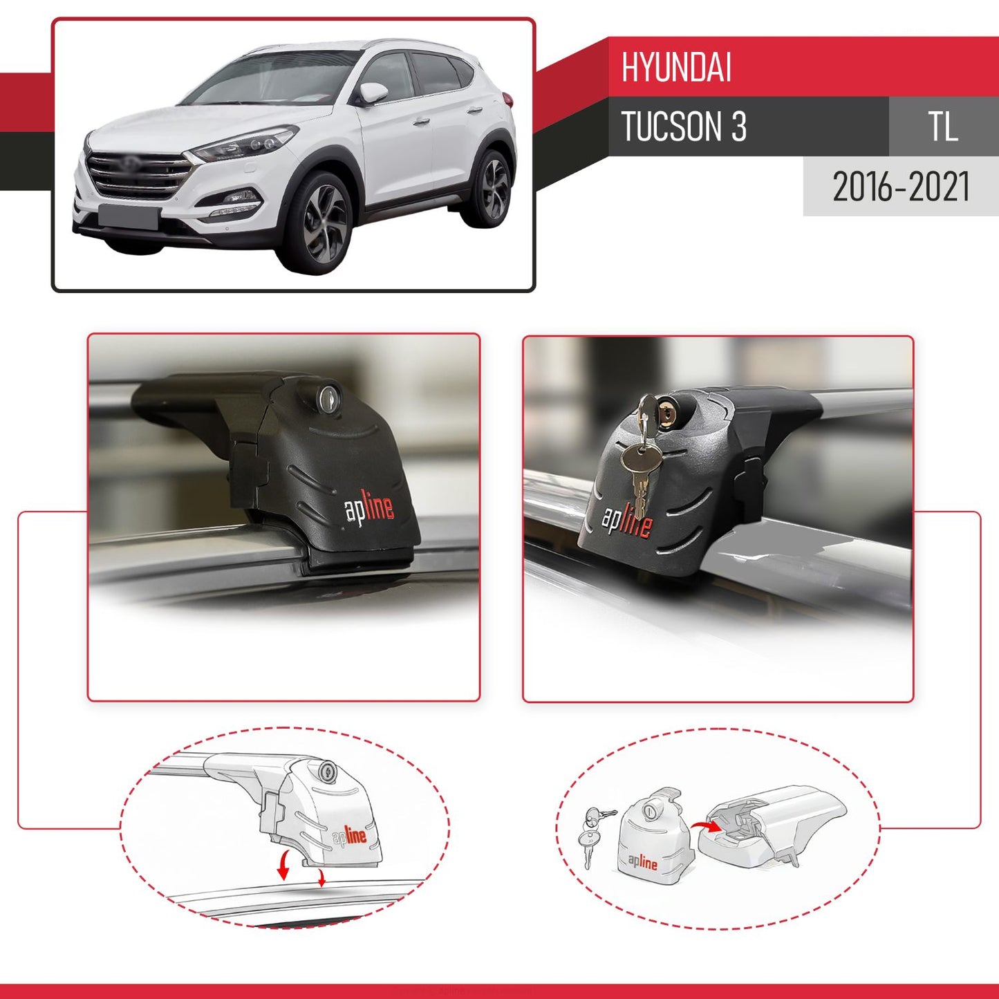 Compatible avec Hyundai Tucson 3 (TL) 2016-2021 ACE-2 modèle Barres de Toit Railing Porte-Bagages de Voiture Gris Aluminium Barres