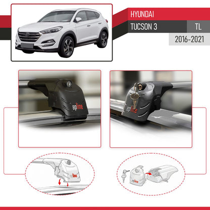 Compatible avec Hyundai Tucson 3 (TL) 2016-2021 ACE-2 modèle Barres de Toit Railing Porte-Bagages de Voiture Gris Aluminium Barres
