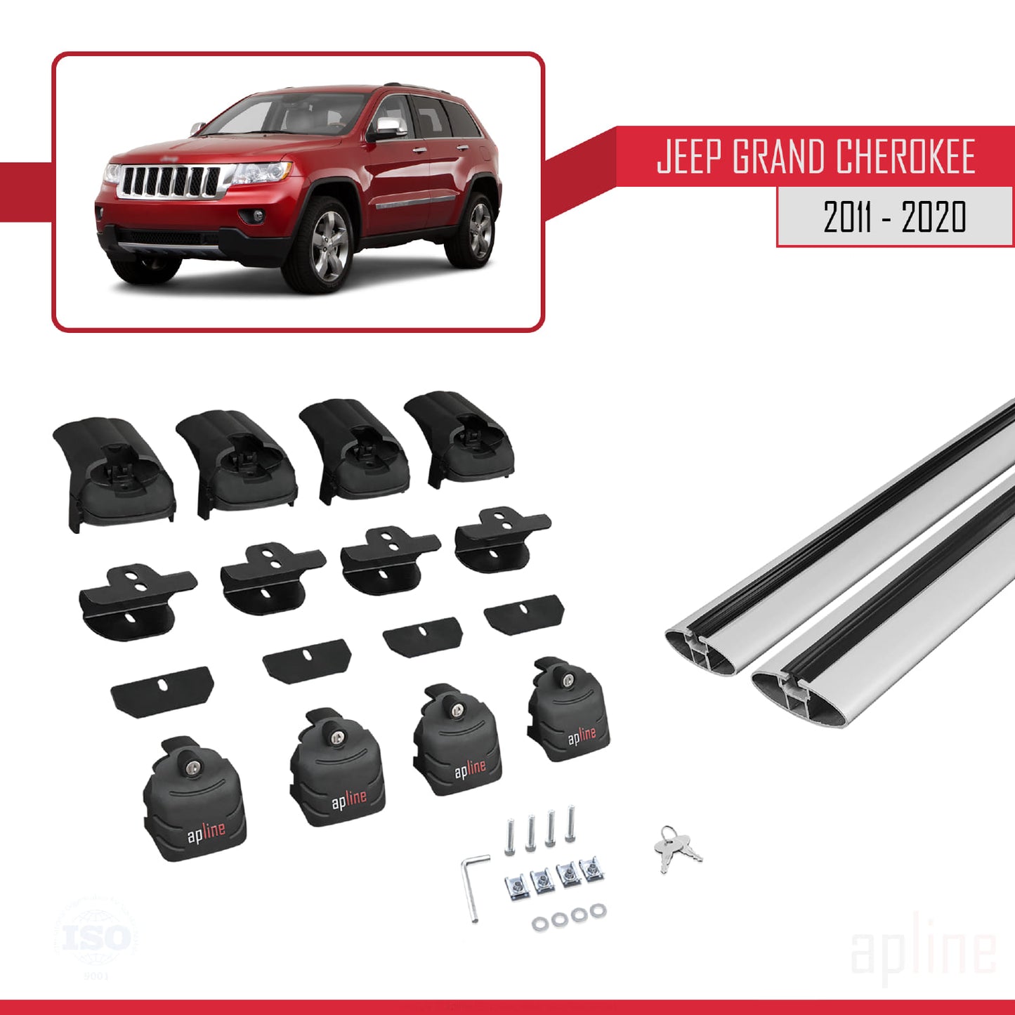 Compatible with Jeep Grand Cherokee 4 (WK2) 2011-2020 ACE-2 Car Roof Rack Cross Bar Grey Aluminium 2 Bars