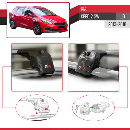 Compatible with Kia Ceed 2 (JD) SW 2013-2018 ACE-2 Car Roof Rack Cross Bar Grey Aluminium 2 Bars