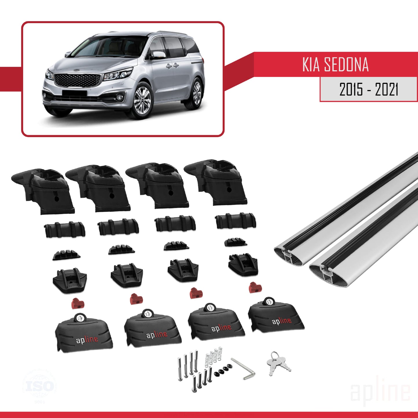 Compatible with Kia Sedona 3 (YP) 2015-2021 ACE-2 Car Roof Rack Cross Bar Grey Aluminium 2 Bars