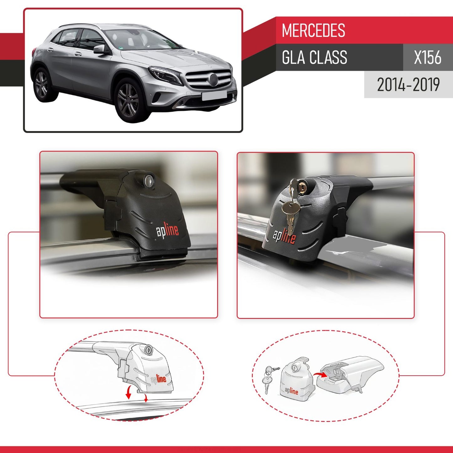 Compatible avec Mercedes GLA Class (X156) 2014-2019 ACE-2 modèle Barres de Toit Railing Porte-Bagages de Voiture Gris Aluminium Barres