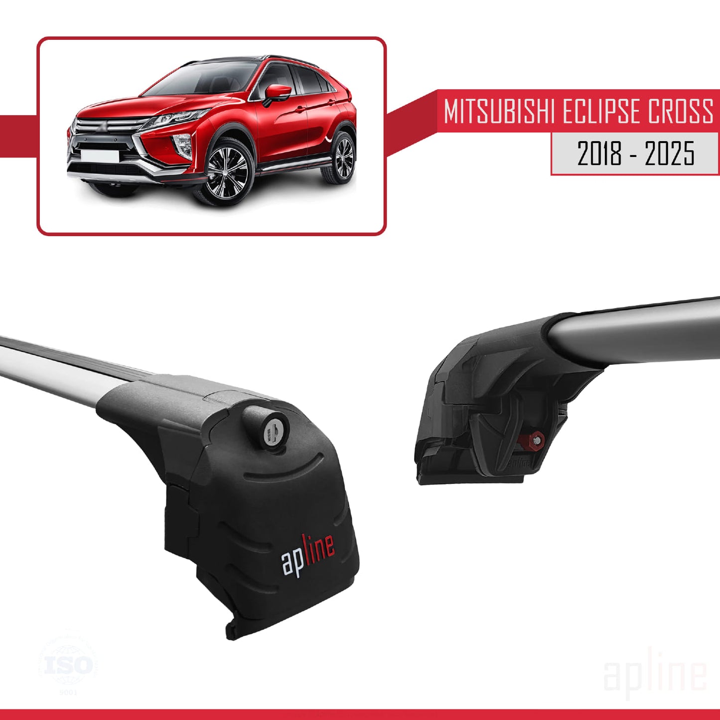 Compatible avec Mitsubishi Eclipse Cross (GK) 2018-2025 ACE-2 Barres de Toit Railing Porte-Bagages de Voiture Gris Aluminium 2 Barres