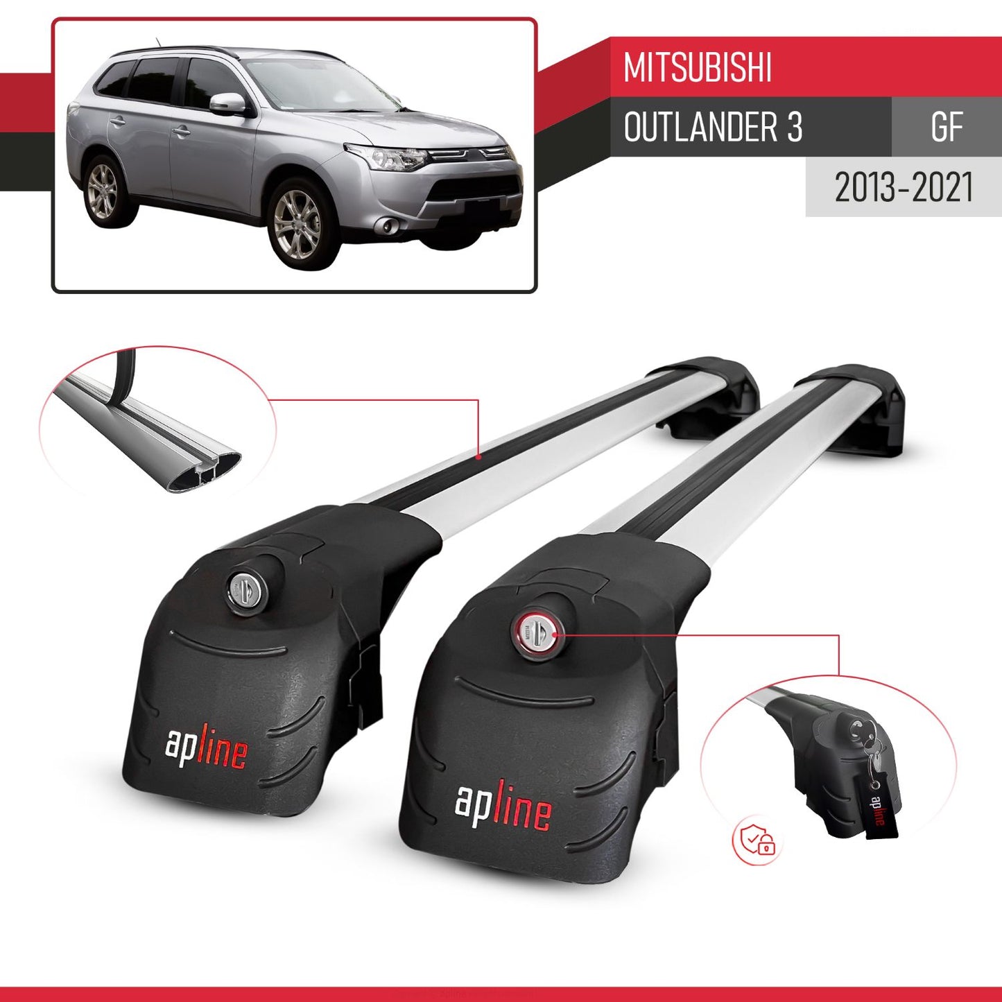 Compatible avec Mitsubishi Outlander 3 (GF) 2013-2021 ACE-2 modèle Barres de Toit Railing Porte-Bagages de Voiture Gris Aluminium Barres