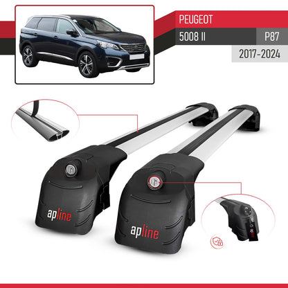 Compatible avec Peugeot 5008 II (P87) 2017-2024 ACE-2 modèle Barres de Toit Railing Porte-Bagages de Voiture Gris Aluminium Barres