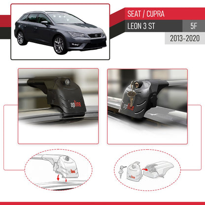Compatible avec Seat Leon 3 (5F) Cupra ST 2013-2020 ACE-2 modèle Barres de Toit Railing Porte-Bagages de Voiture Gris Aluminium Barres