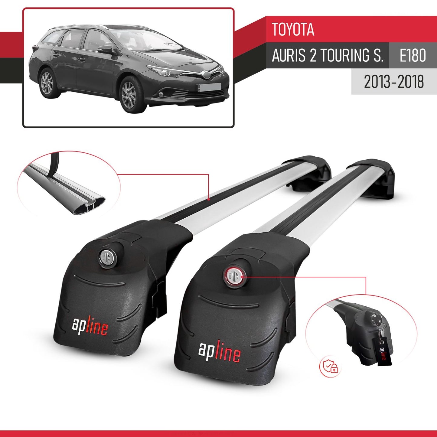 Compatible avec Toyota Auris 2 (E180) Touring Sports 2013-2018 ACE-2 modèle Barres de Toit Railing Porte-Bagages de Voiture Gris Aluminium Barres