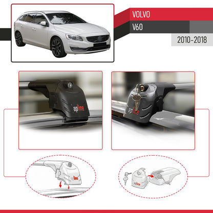 Compatible avec Volvo V60 2010-2018 ACE-2 modèle Barres de Toit Railing Porte-Bagages de Voiture Gris Aluminium Barres