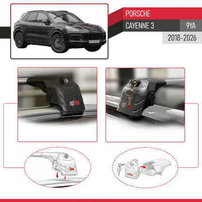 Compatible avec Porsche Cayenne 3 (9YA) 2018-2026 ACE-2 modèle Barres de Toit Railing Porte-Bagages de Voiture Gris Aluminium Barres