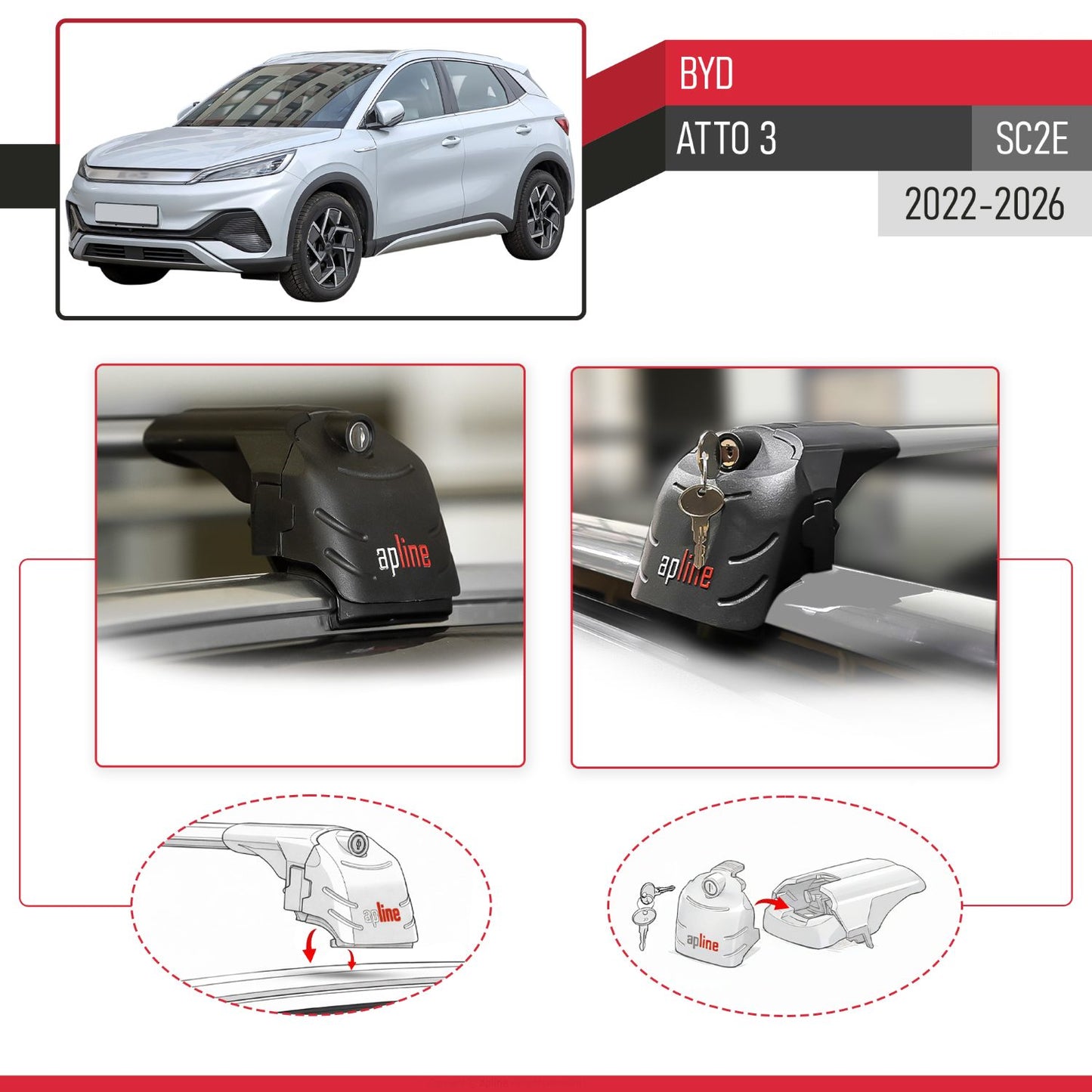 Compatible with BYD Atto 3 2022-2025 ACE-2 Car Roof Rack Cross Bar Grey Aluminium 2 Bars