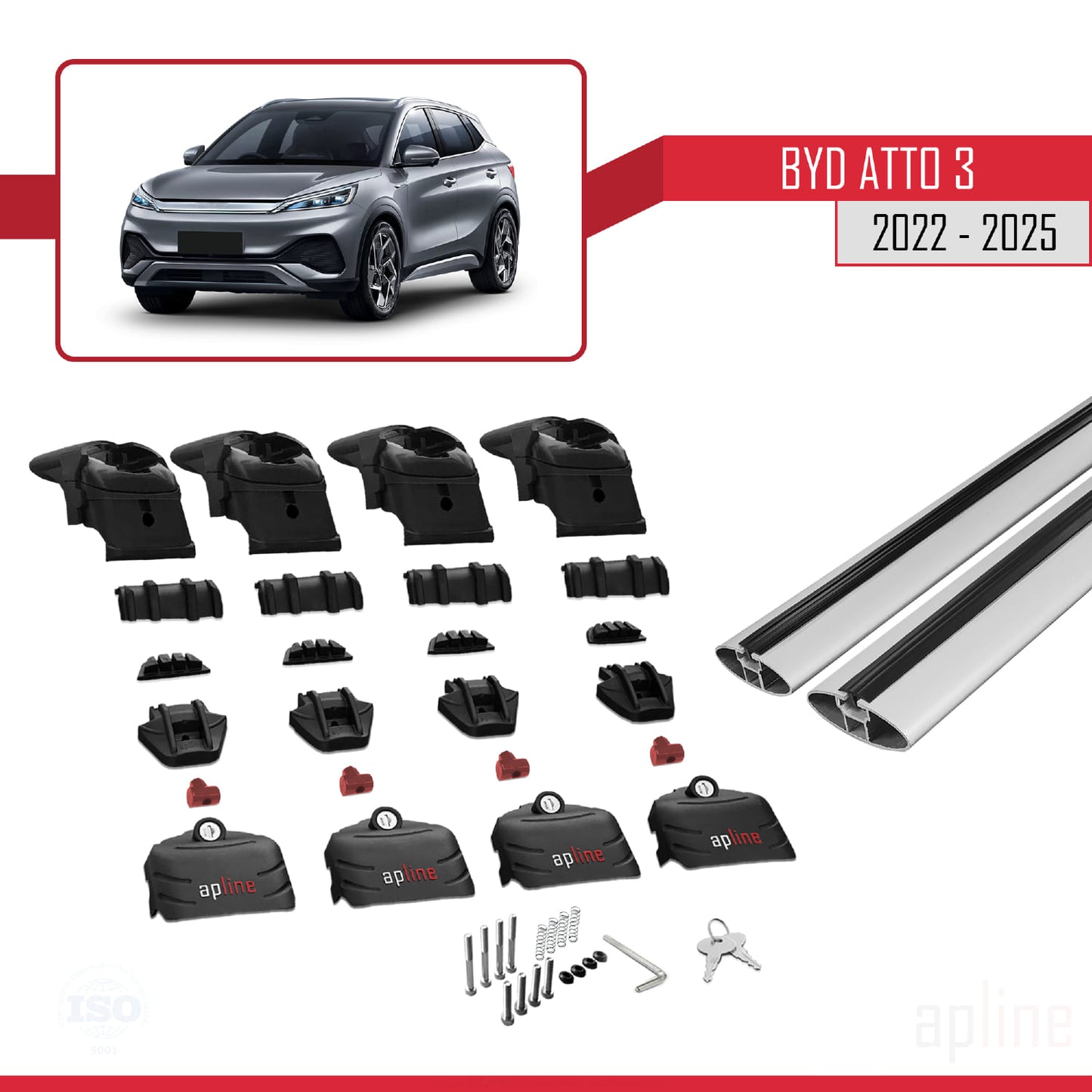 Compatible avec BYD Atto 3 2022-2025 ACE-2 Barres de Toit Railing Porte-Bagages de Voiture Gris Aluminium 2 Barres