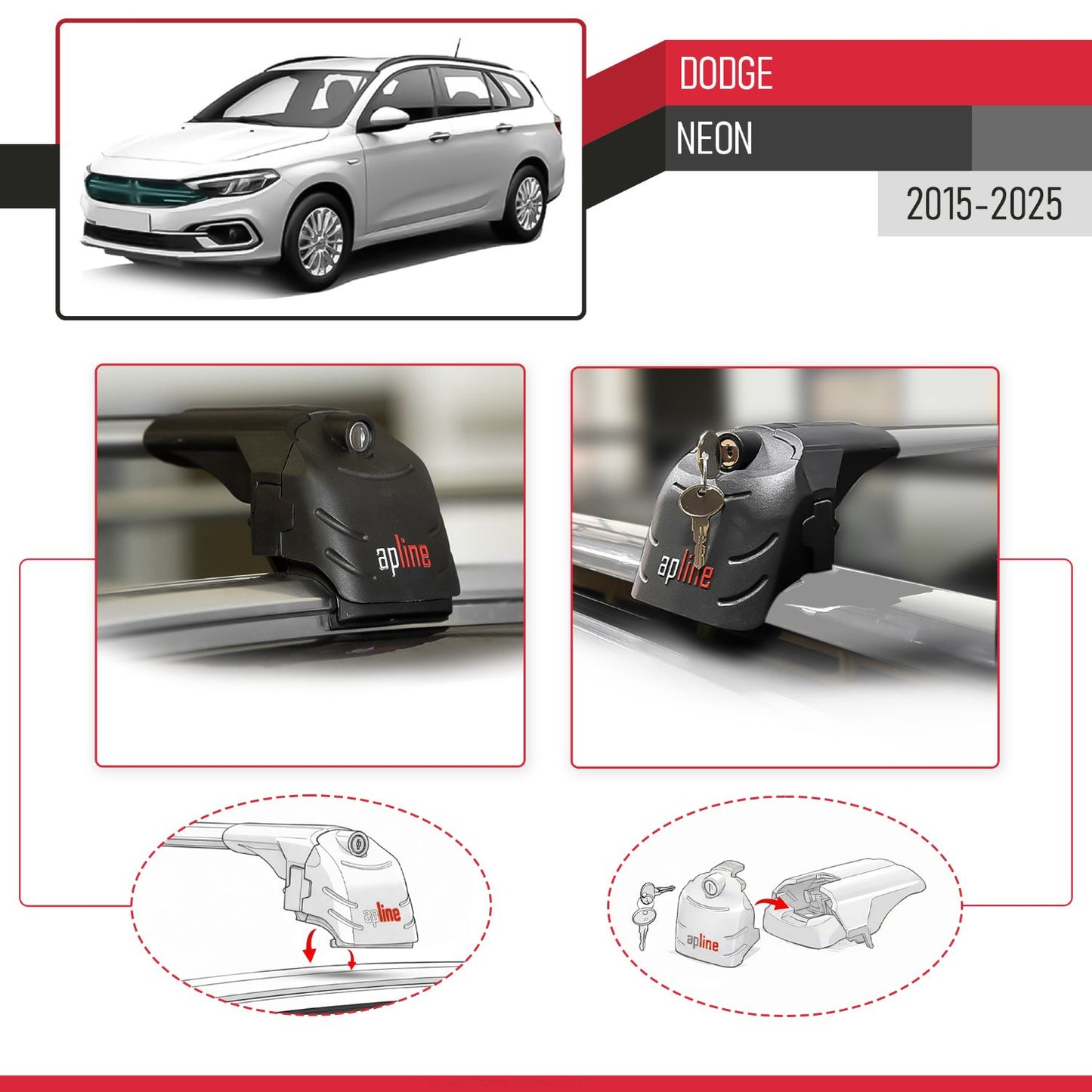Compatible avec Dodge Neon 2015-2025 ACE-2 modèle Barres de Toit Railing Porte-Bagages de Voiture Gris Aluminium Barres