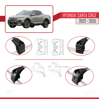 Compatible avec Hyundai Santa Cruz (NX4A OB) 2022-2025 ACE-2 Barres de Toit Railing Porte-Bagages de Voiture Gris Aluminium 2 Barres