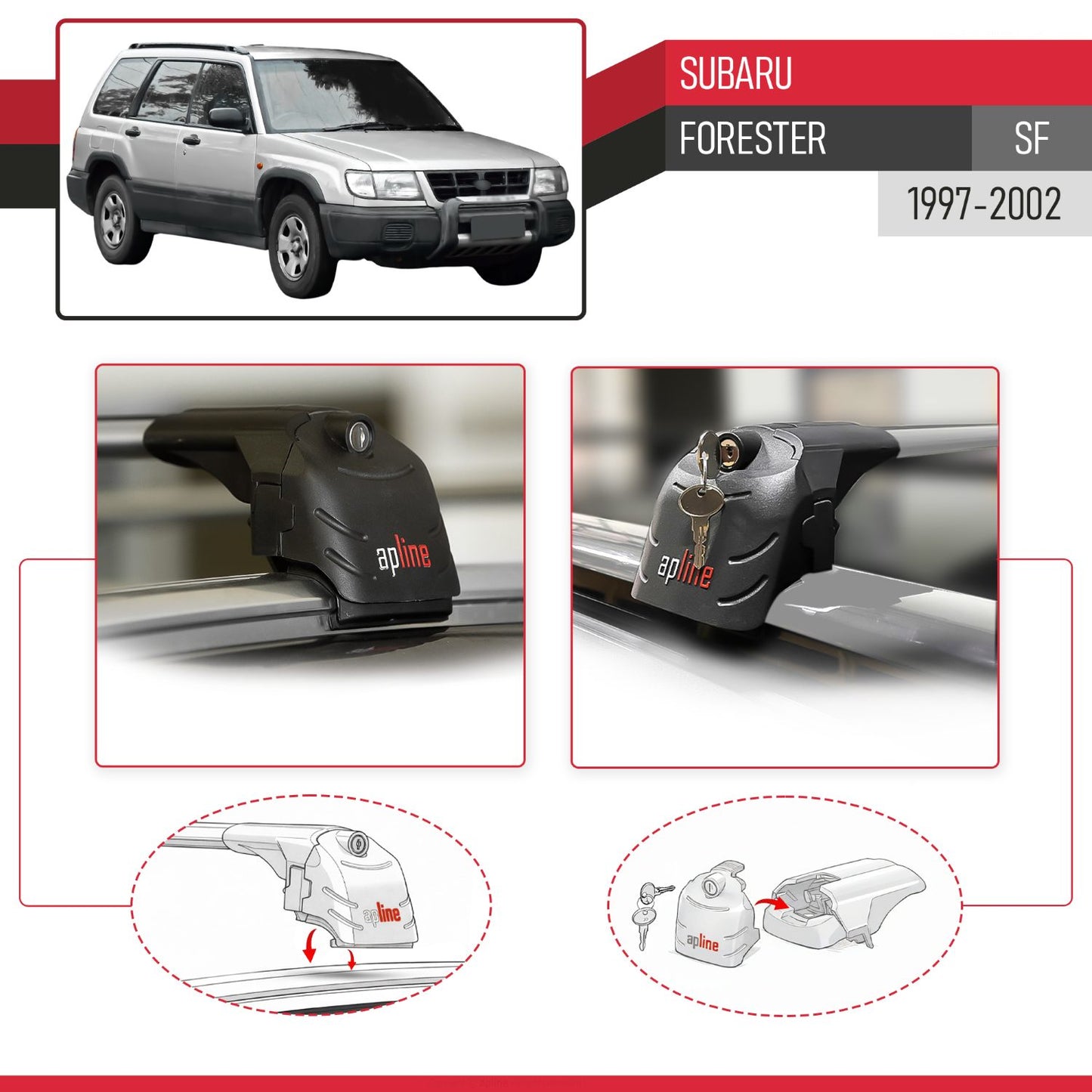 Compatible avec Subaru Forester (SF) 1997-2002 ACE-2 modèle Barres de Toit Railing Porte-Bagages de Voiture Gris Aluminium Barres