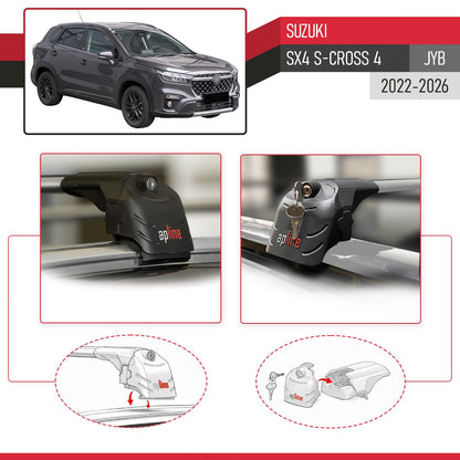 Compatible with Suzuki SX4 S-Cross 4 (JY) 2022-2025 ACE-2 Car Roof Rack Cross Bar Grey Aluminium 2 Bars