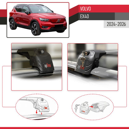 Compatible avec Volvo EX40 2024-2026 ACE-2 modèle Barres de Toit Railing Porte-Bagages de Voiture Gris Aluminium Barres